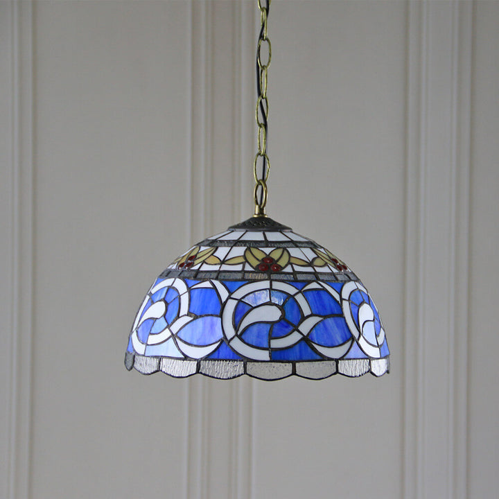 Traditional Tiffany Round Dome Baroque Stained Glass 1-Light Pendant Light For Bedroom