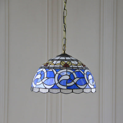 Tiffany Baroque Stained Glass Round Dome 1-Light Pendant Light