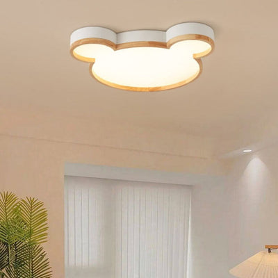 Nordic Wood Bear Shape LED Kids Flush Mount Ceiling Light