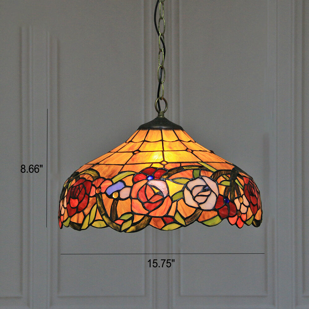 Lámpara colgante de 1 luz con cúpula de vidrio teñido estilo Tiffany Rustic 
