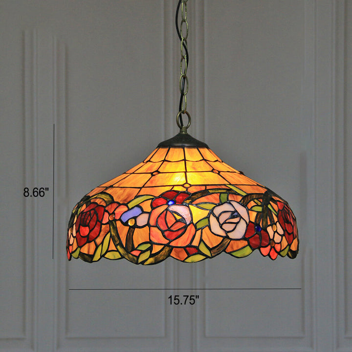 Lámpara colgante de 1 luz con cúpula de vidrio teñido estilo Tiffany Rustic 