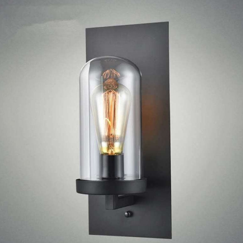 Modern Minimalist Rectangular Glass Iron Plate 1-Light Wall Sconce Lamp For Living Room