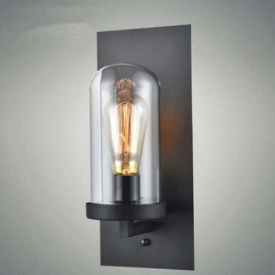Applique Murale Rétro Minimaliste à Une Lumière avec Colonne en Verre et Plaque Carrée en Fer 