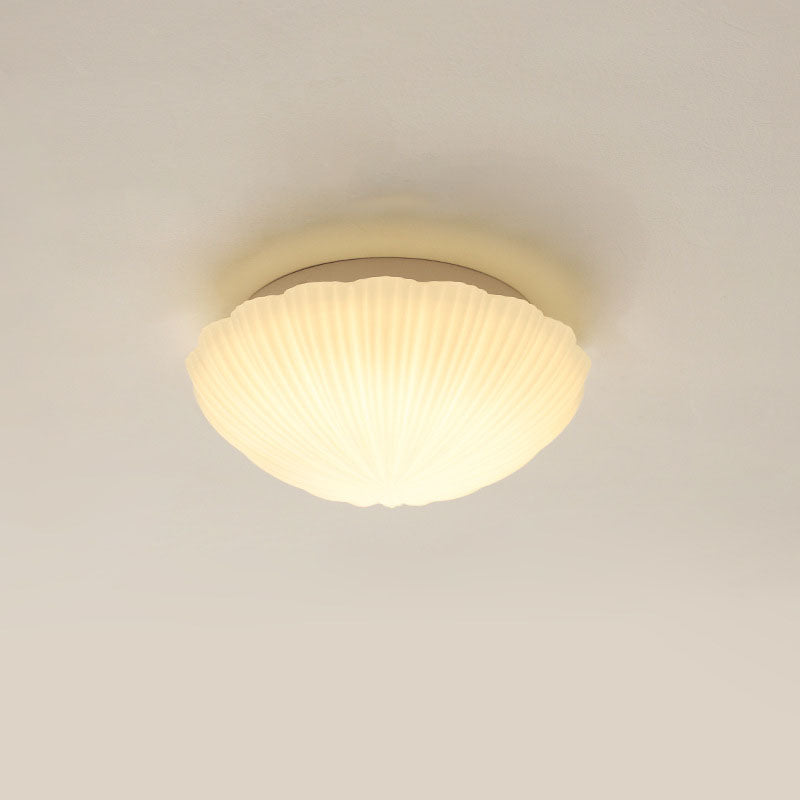 Modern Minimalist Cream Shell Glass LED Flush Mount Ceiling Light For Living Room &amp; Bedroom
