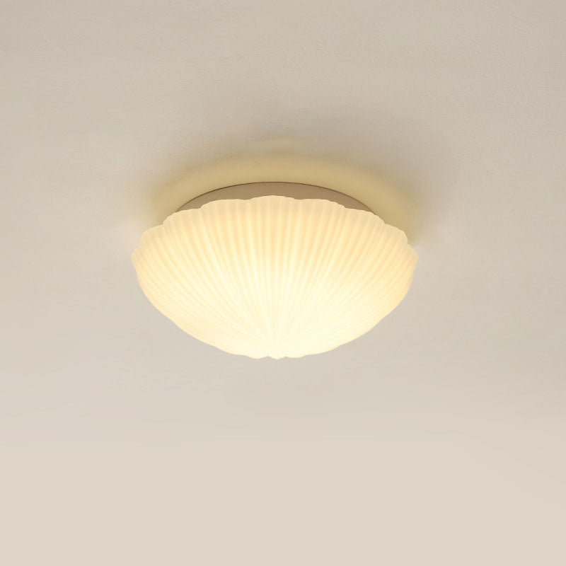 Modern French Cream Shell Glass LED Flush Mount Ceiling Light