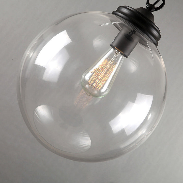 Contemporary Industria Clear Glass Iron Orb 1-Light Pendant Light For Living Room