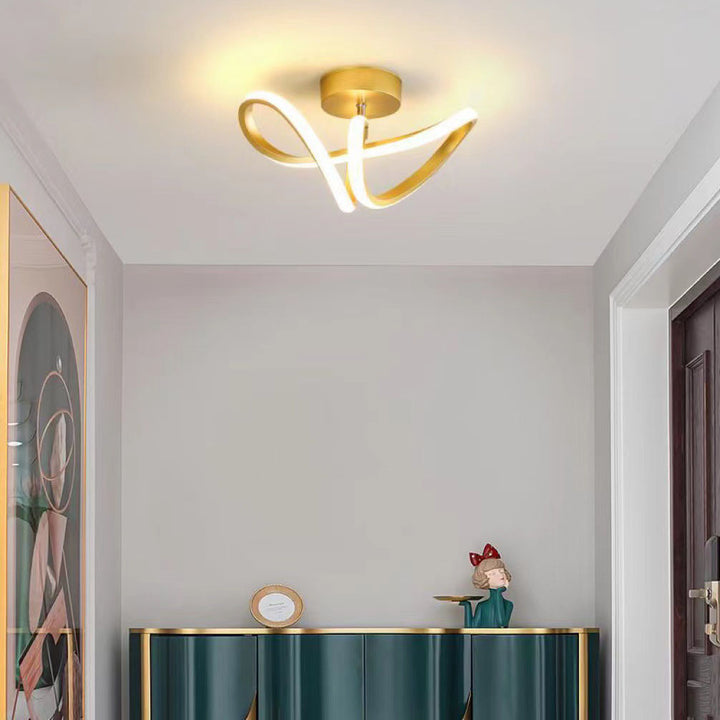 Lámpara de techo LED semiempotrada de hierro y silicona con líneas curvas de estilo minimalista moderno para sala de estar y dormitorio 