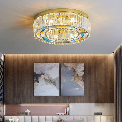 Modern Luxury Enameled Crystal Round 5-Light Flush Mount Ceiling Light