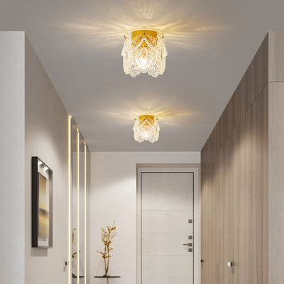 French Palace Glass Pearl Chain Cylinder 1-Light Semi-Flush Mount Ceiling Light