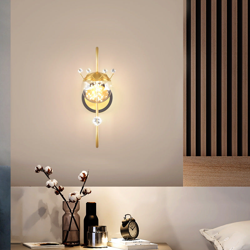 Modern Light Luxury Glass Orb Crown LED Wall Sconce Lamp