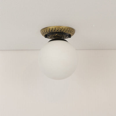 European Glass Bronze 1-Light Semi-Flush Mount Ceiling Light