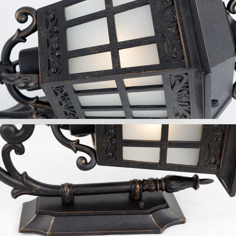 European Outdoor Square Lantern Carved 1-Light Waterproof Wall Sconce Lamp