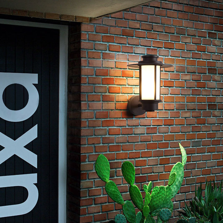 Modern Minimalist Waterproof Coffee Cylinder Lantern 1-Light Patio Landscape Light For Outdoor