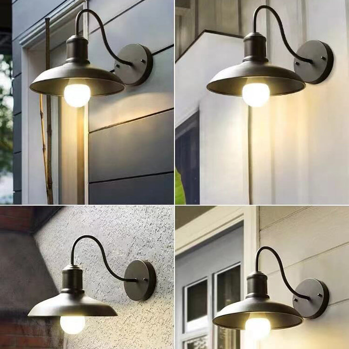 Applique Murale Extérieure Étanche en Fer Style Loft Rétro avec Dôme et Bras Courbé, 1 Lumière 