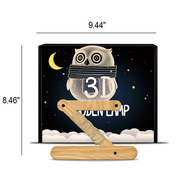 Creative Owls Acrylic Solid Wood Base LED Night Light Table Lamp