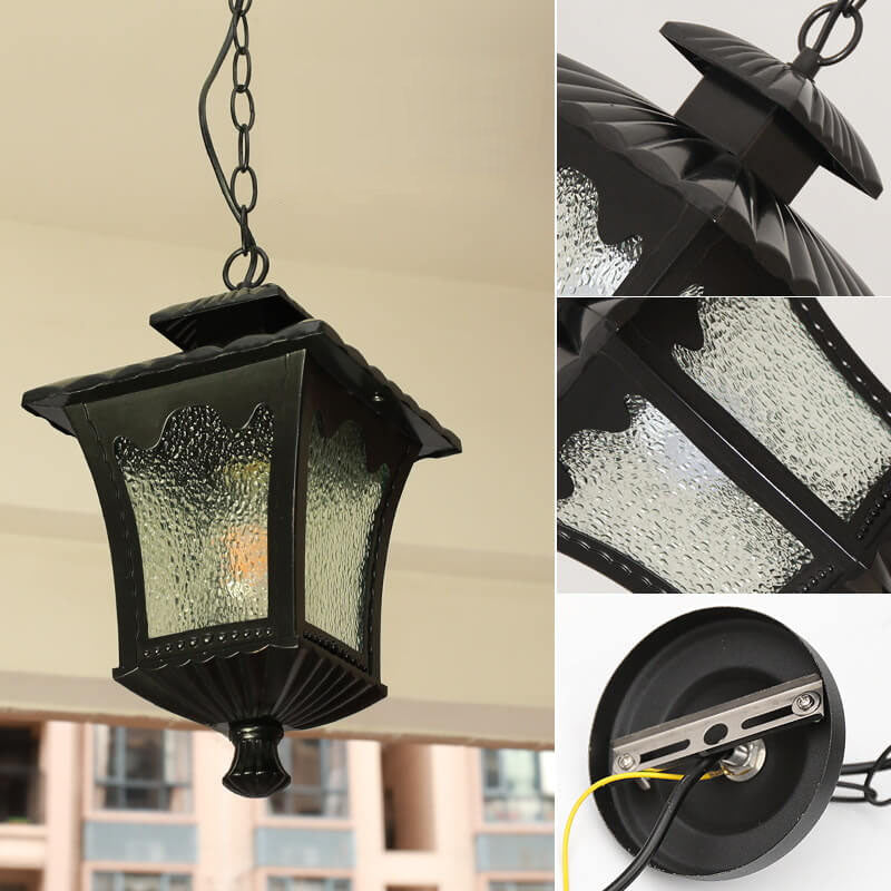 European Industrial Glass Square Outdoor 1-Light Pendant Light