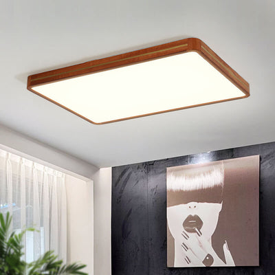 Modern Wooden Slim Walnut Color LED Flush Mount Light