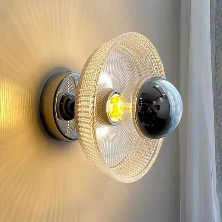 Modern Mid-Century Round Iron Glass 1-Light Wall Sconce Lamp For Living Room