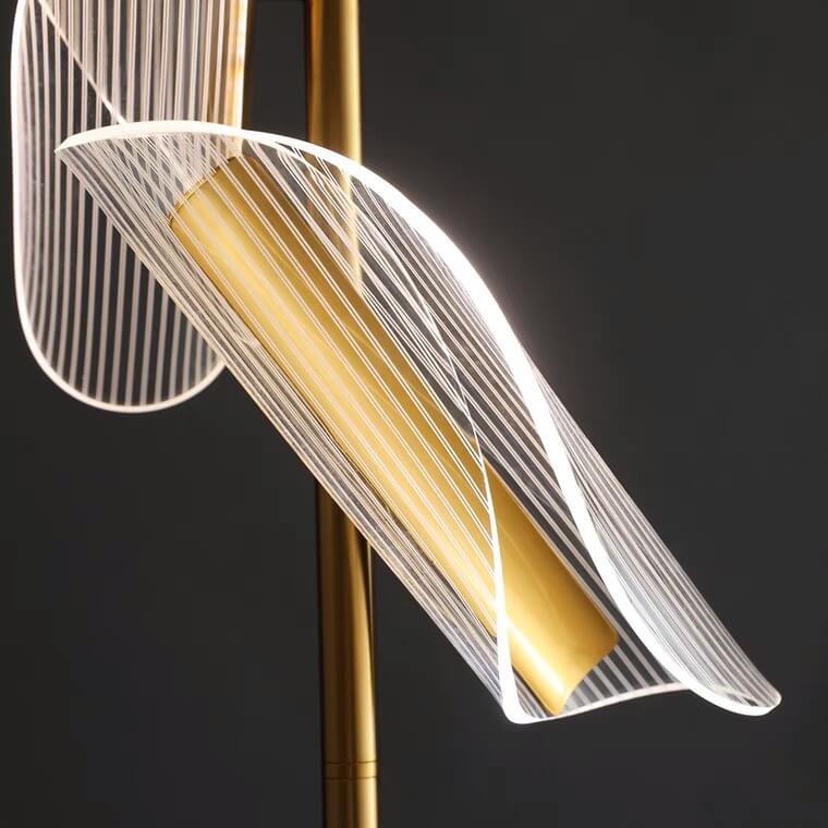 مصباح طاولة LED بزعانف دوارة أكريليك بإطار عصري إبداعي مطلي بالذهب 