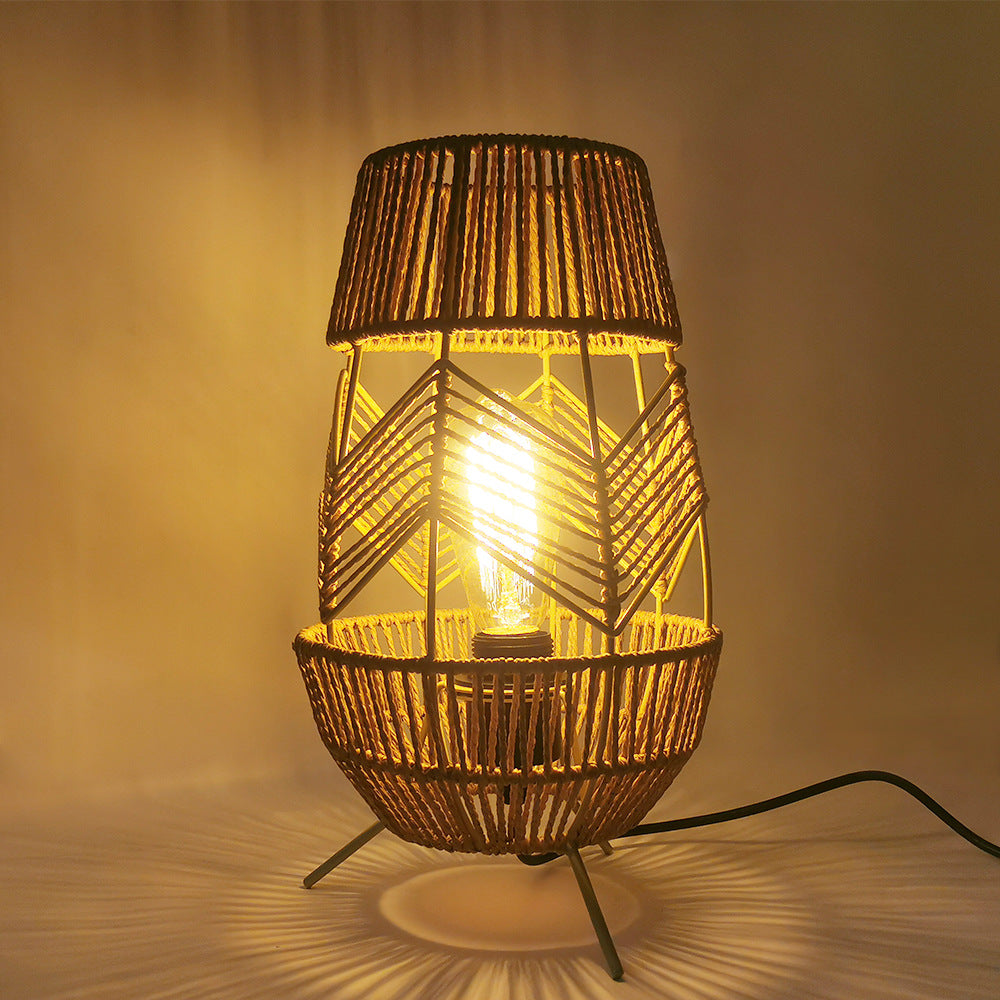 Lámpara de Pie de 1 Luz de Tejido de Ratán de Hierro Vintage Japonés 