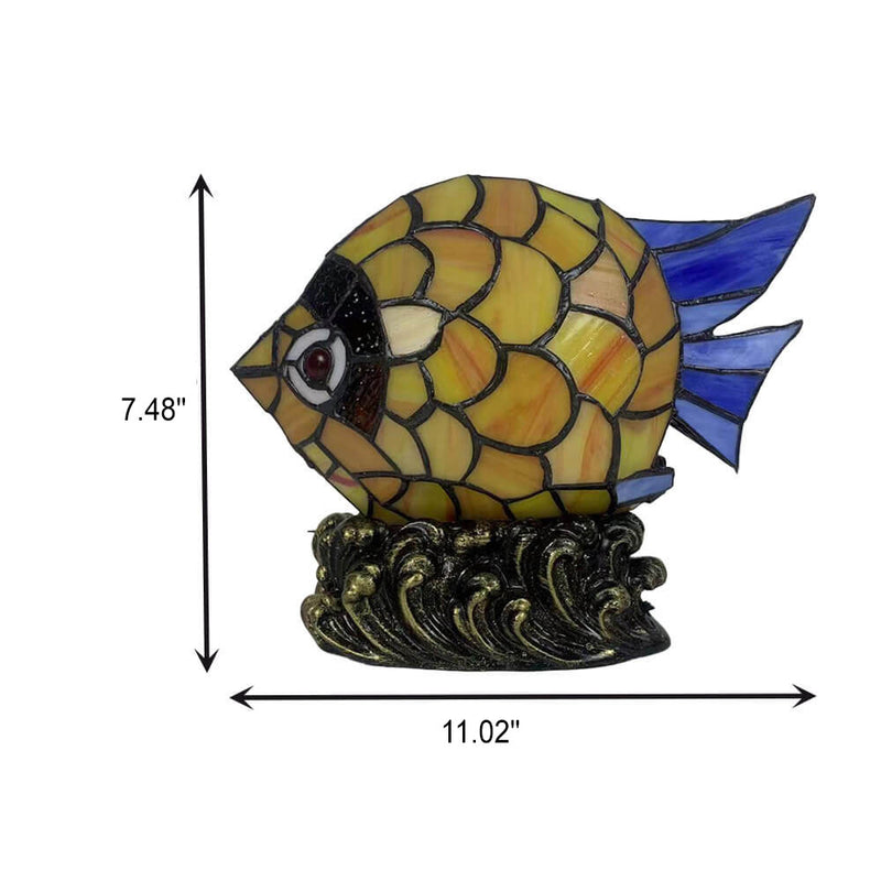 Lampe de table 1 lumière en verre de fer Tiffany Poisson créatif rétro européen 