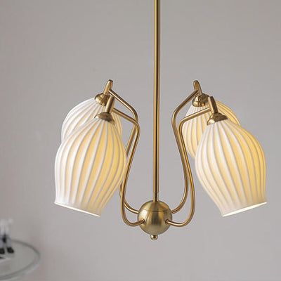 Vintage Minimalist Tulip Ceramic 4/6 Light Chandelier