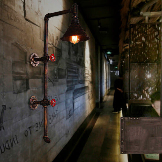 Diseño de grifo de tubería de agua de hierro industrial retro 1-luz aplique de pared 