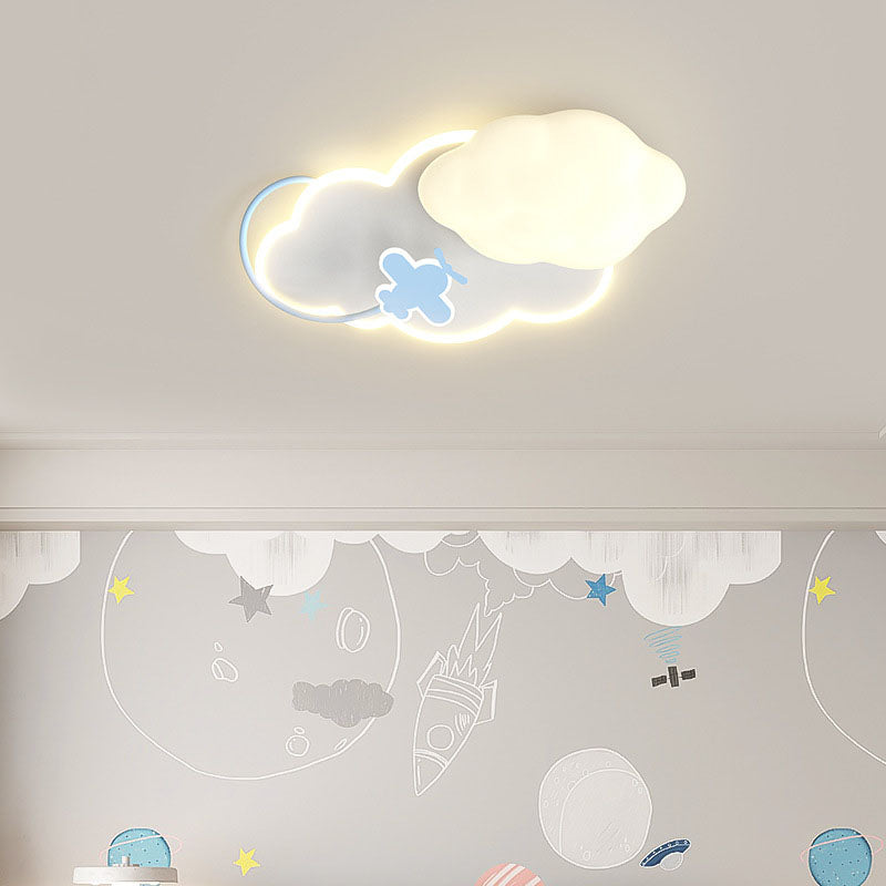 Modern Cream Clouds Crowns Iron LED Flush Mount Ceiling Light