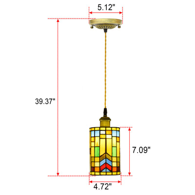 Tiffany Mediterranean Stained Glass Cylinder 1-Light Pendant Light