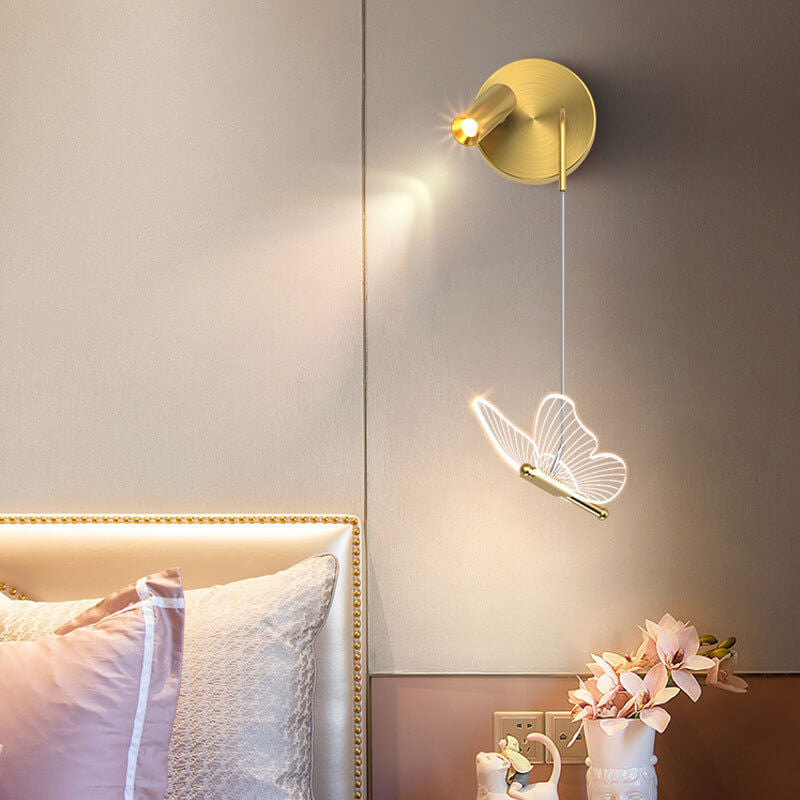 Aplique de pared LED con diseño contemporáneo y creativo de foco mariposa en hierro y acrílico para sala de estar 