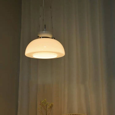 Nordic Simple Milky White Glass Hemispherical 1-Light Pendant Light