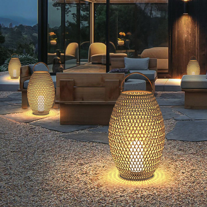Outdoor Bamboo Weaving Portable Waterproof 1-Light Garden Landscape Light