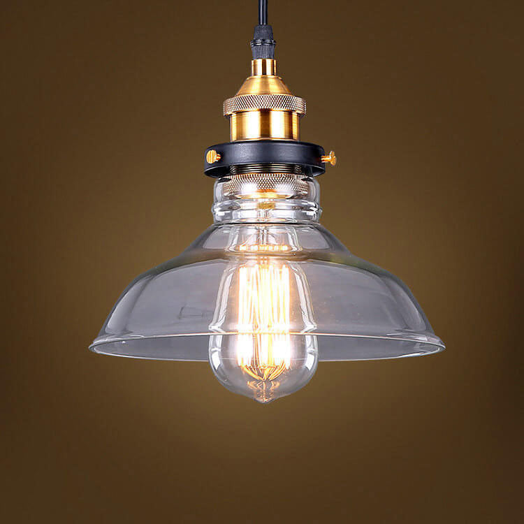 Vintage Gold Antique Brass Clear Barn 1-Light Pendant Light