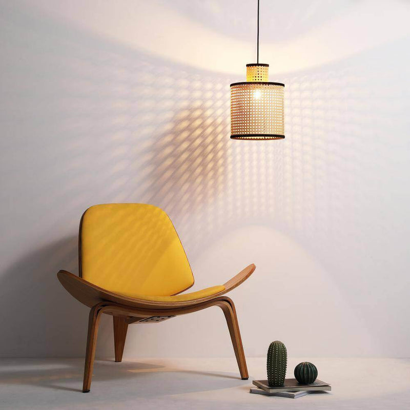 Japanischer minimalistischer runder Pflaumen-PVC-Rattan 1-Licht-Pendelleuchte 