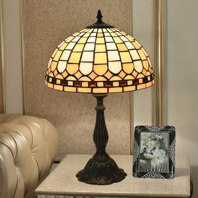 Lampe de Table à Dôme en Verre Coloré Jaune à Carreaux Tiffany Européenne à 1 Lumière 