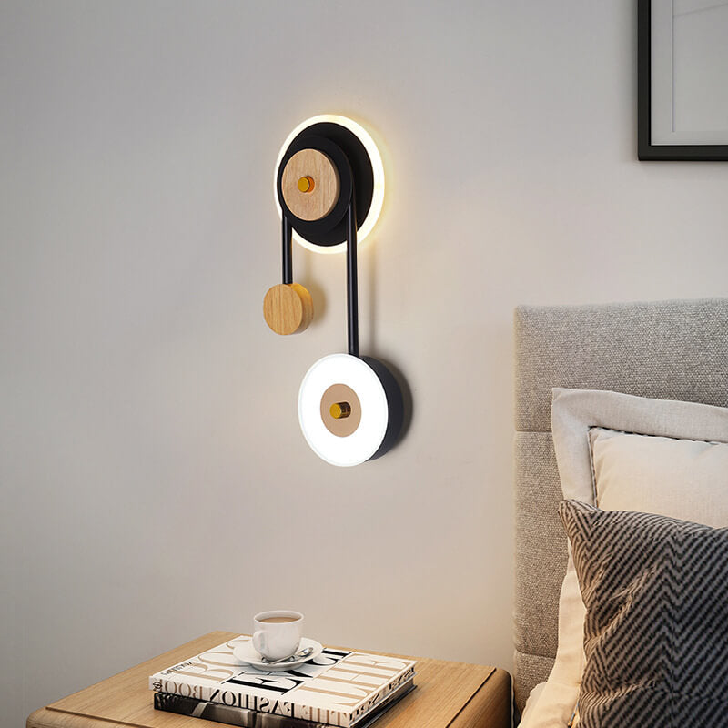 Aplique de pared LED con anillo acrílico de madera redonda creativa nórdica 