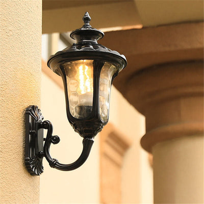 European Retro Waterproof Stone Pattern Glass Lampshade 1-Light Outdoor Wall Sconce Lamp