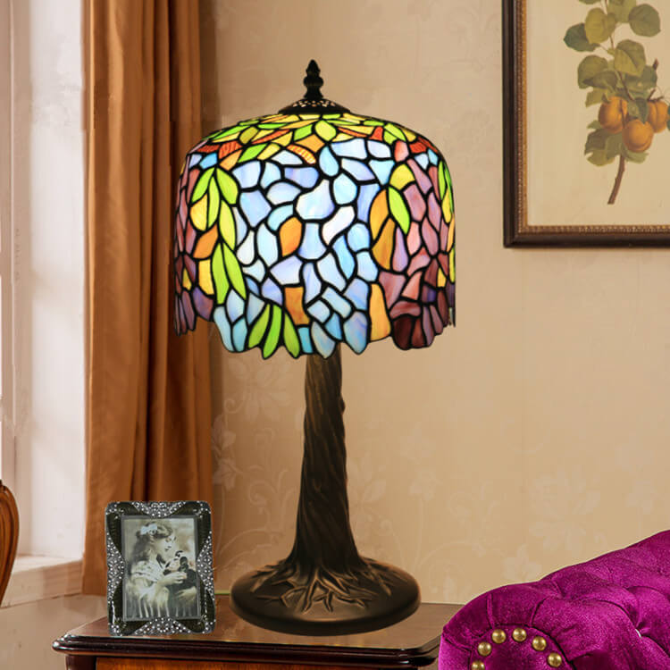 Abat-jour cylindrique en verre coloré Tiffany Fleur 1 lumière pour lampe de table 