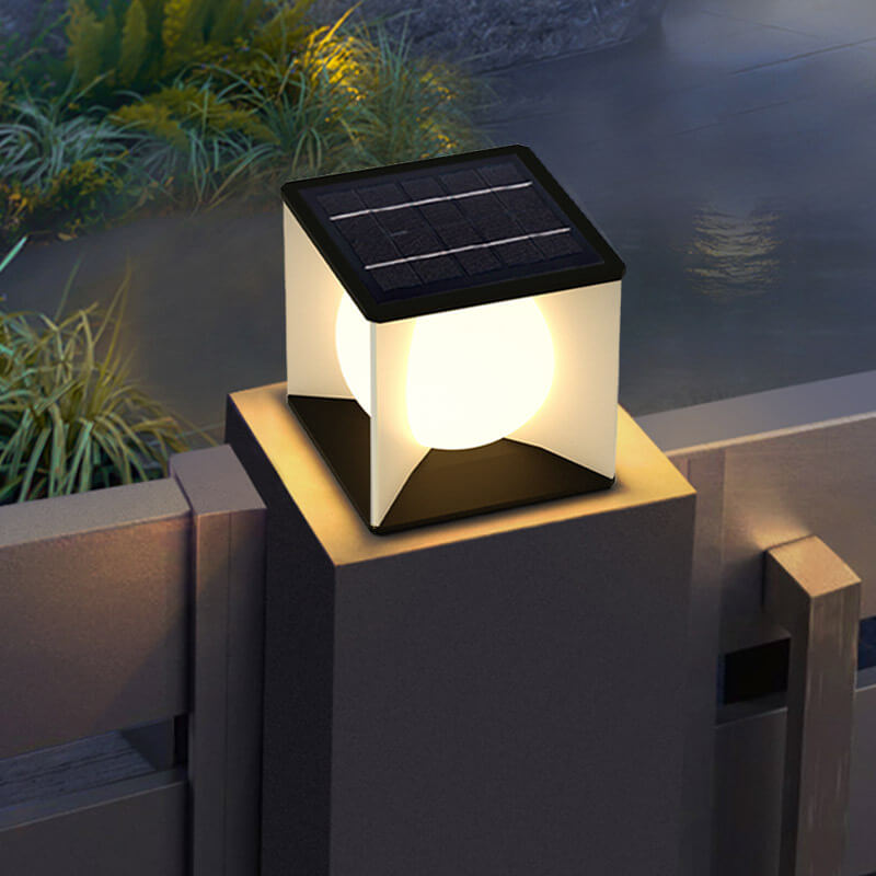 Modern Simplicity Square Acrylic Ball Design Post Head LED Patio Waterproof Landscape Light For Outdoor