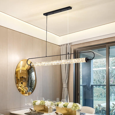 Nordic Light Luxury Starry Glass Long Strip LED Island Light Chandelier