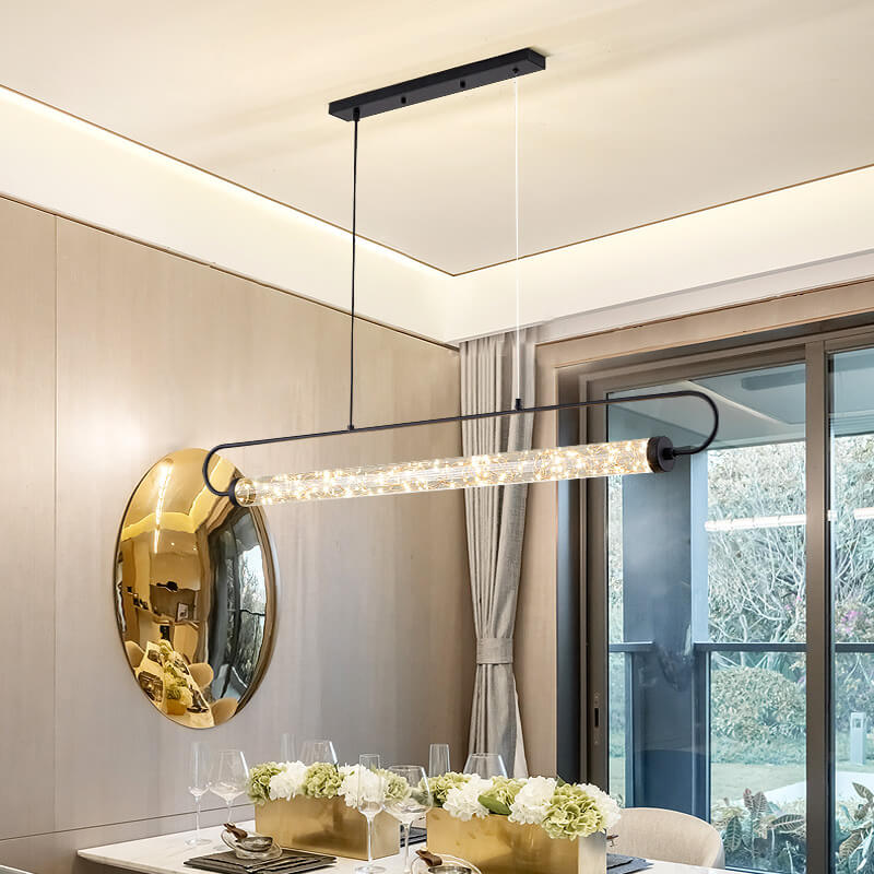 Nordic Light Luxury Starry Glass Long Strip LED Island Light Chandelier