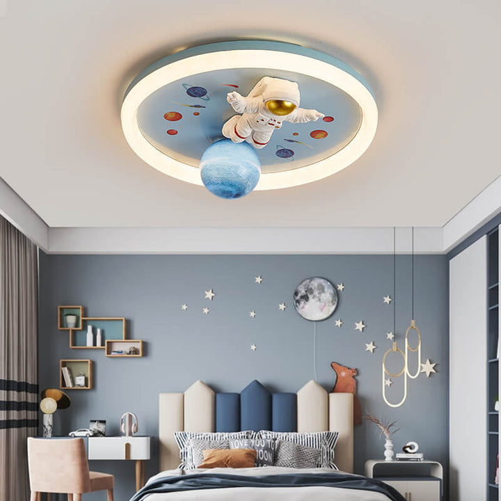 Cartoon Creative Space Astronaut Resin LED Flush Mount Ceiling Light