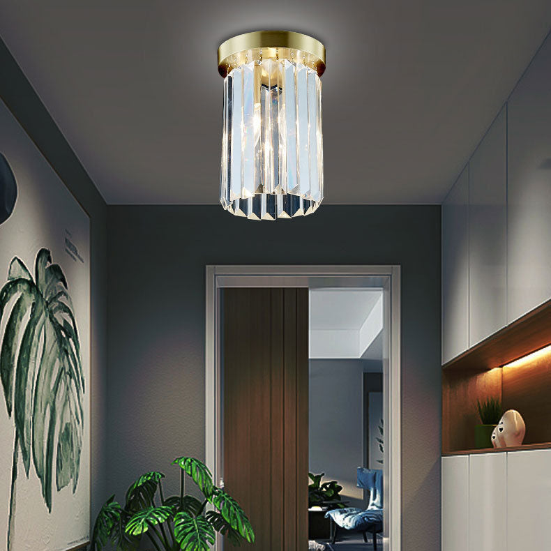 Modern Luxury Crystal Cylindrical Iron 1/4 Light Semi-Flush Mount Ceiling Light For Living Room