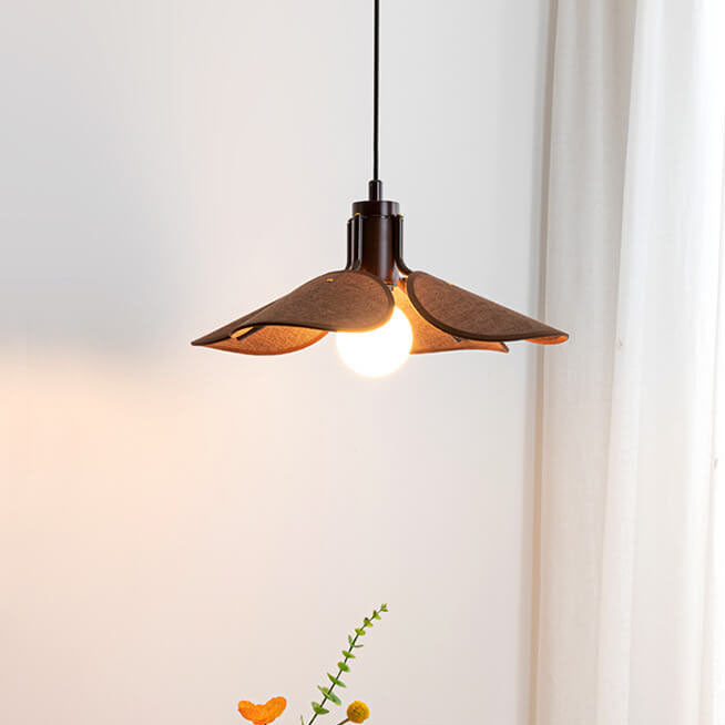 Japanese Solid Wood Fabric Leaf 1-Light Pendant Light