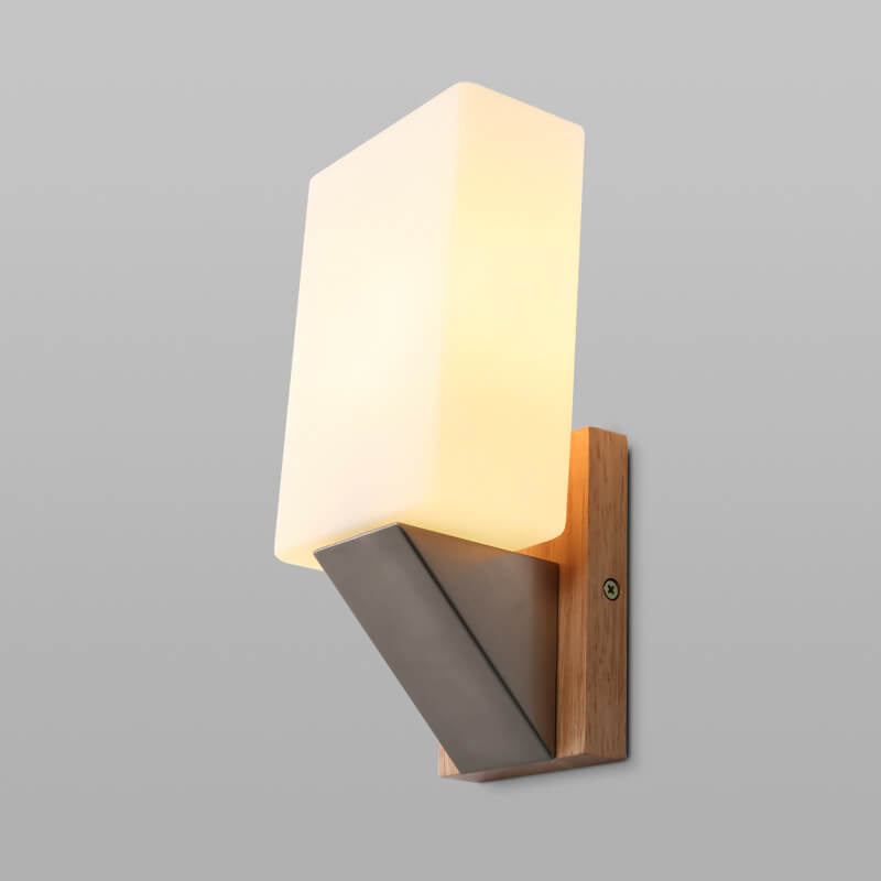 Lámpara Aplique de Pared de 1 Luz con Base de Madera Sólida y Vidrio Cuadrado Nórdico 