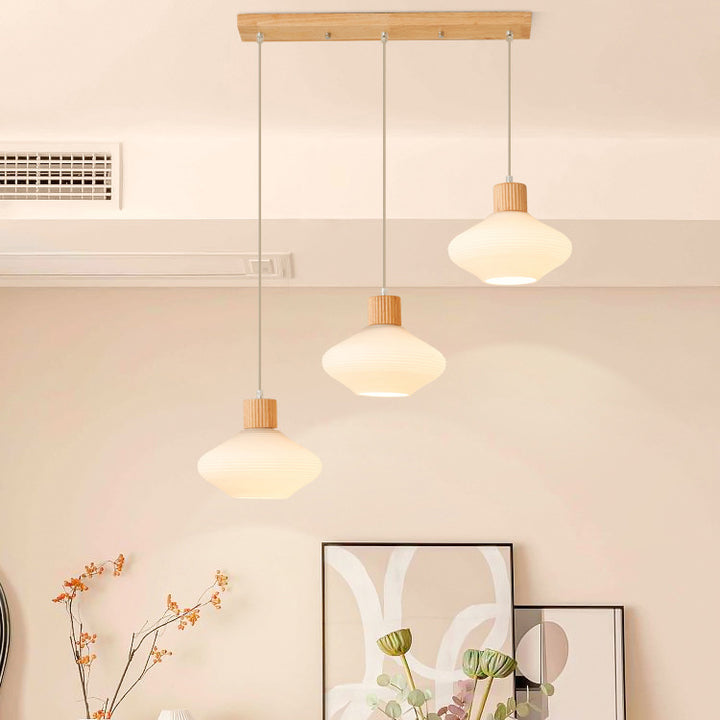 Modern Minimalist Oval Hardware Glass Rubberwood Island Light 1/3 Light Chandelier For Dining Room