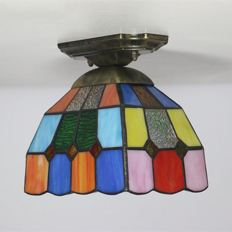 Tiffany Stained Glass Dome 1-Light Semi-Flush Mount Ceiling Light