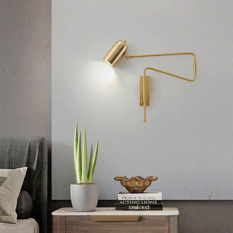 Applique murale à bras oscillant long et cylindre en fer de style nordique contemporain pour chambre à coucher 