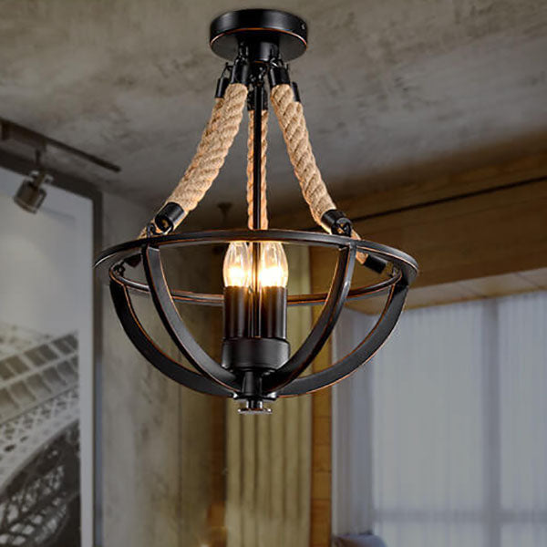 Vintage Industrial Eisen Kordel 3-Licht Insel Licht Kronleuchter 