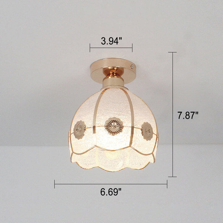 Luz de techo semiempotrada de 1 luz de vidrio dorado de lujo ligero europeo 